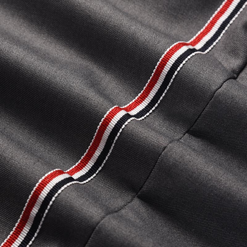 Thom Browne Style Men's Tailored Trousers with Signature Four-Bar Detail
