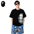 BAPE Blue Plaid Side Ape Head Men's T-Shirt - Black