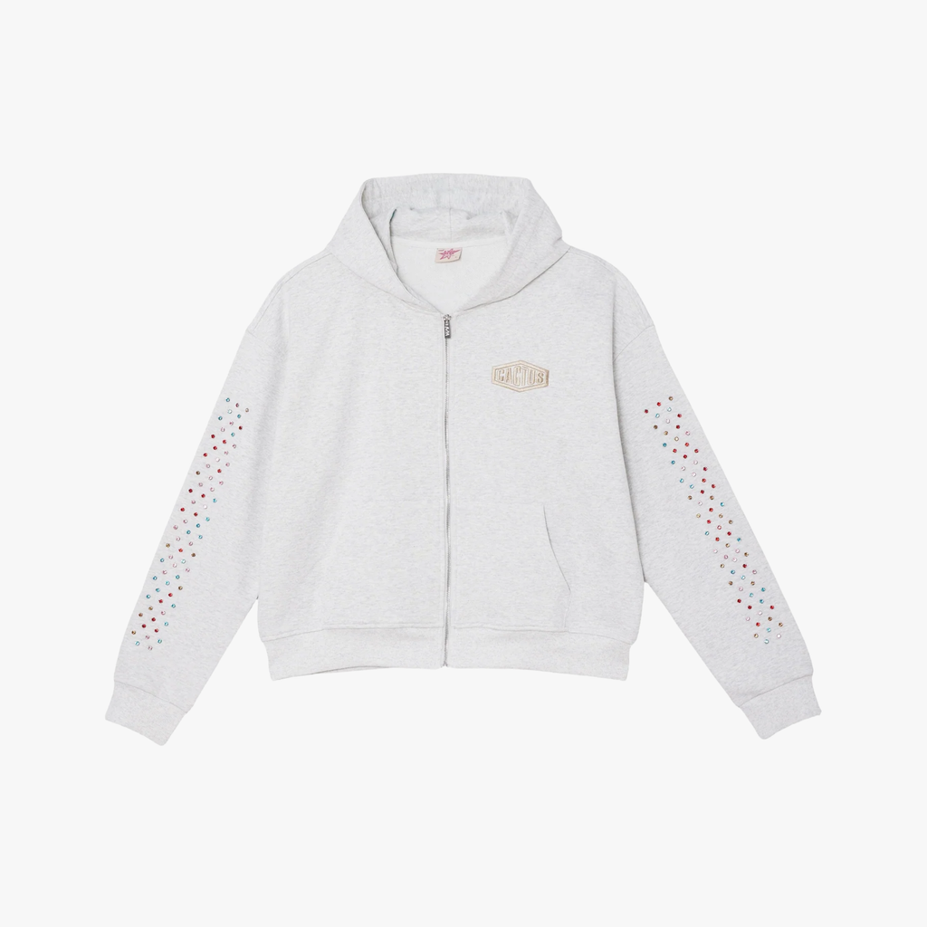 AZVA Crystal Cactus Zip Grey Hoodie