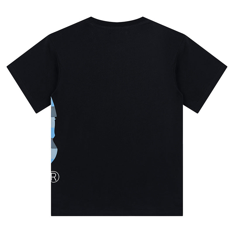 BAPE Blue Plaid Side Ape Head Men's T-Shirt - Black