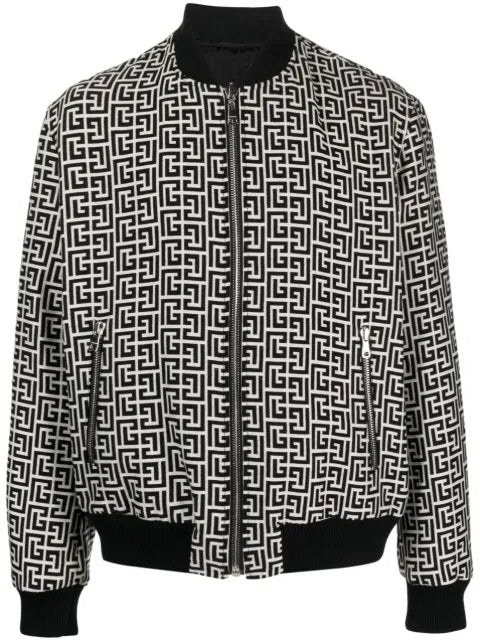 Balmain monogram-pattern reversible bomber jacket