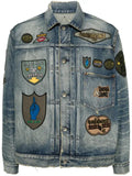 sacai patch-embellished button-up denim jacket