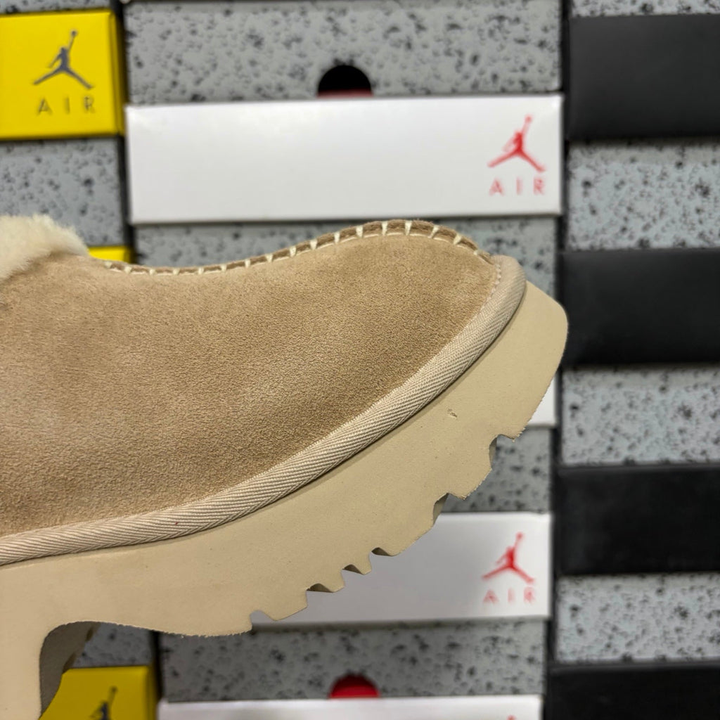 UGG Funkette Platform Clog – Women's Sherpa-Collar Suede Mule in Sand