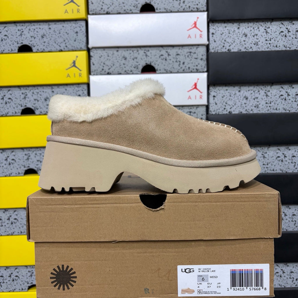 UGG Funkette Platform Clog – Women's Sherpa-Collar Suede Mule in Sand