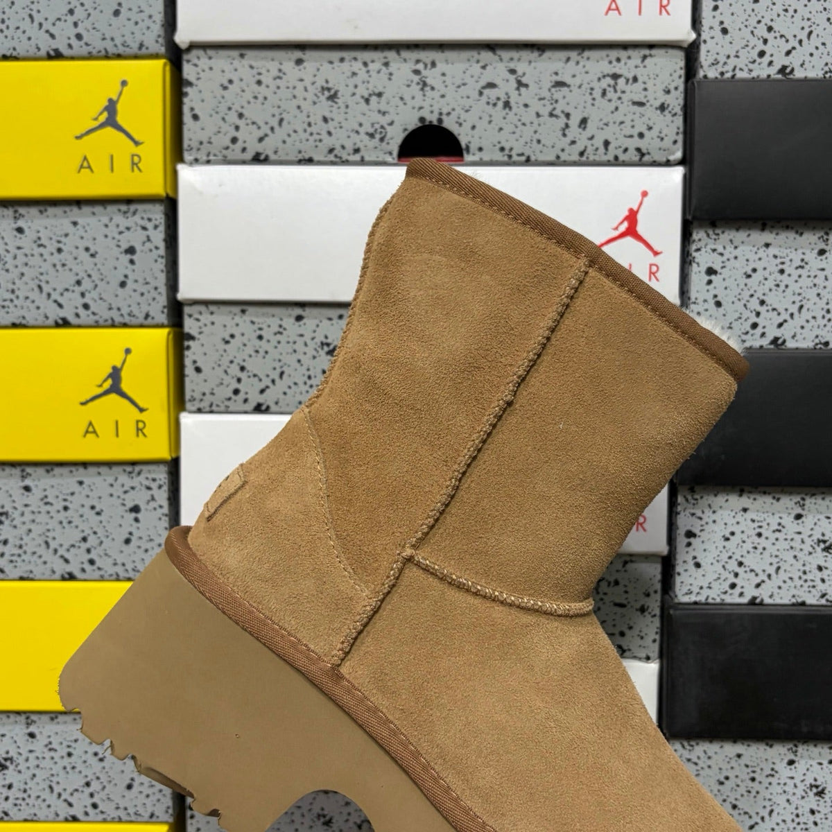 UGG Funkette Platform Clog – Women's Sherpa-Collar Suede Mule in Camel
