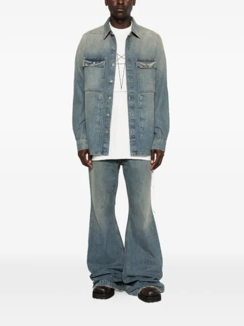 Rick Owens DRKSHDW Temple outershirt in washed indigo 13oz distressed washed indigo