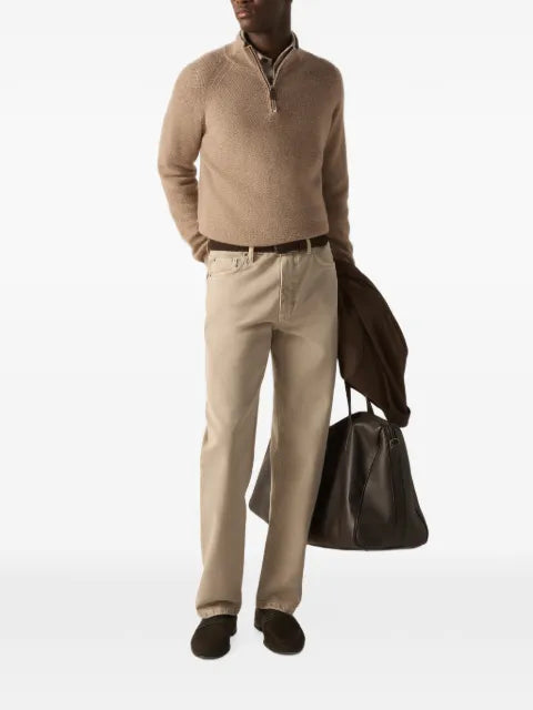 Zegna light-beige mélange Oasi cashmere zip-mock sweater