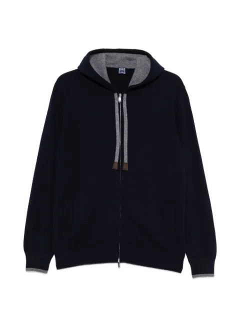 Fedeli Davis zip-up drawstring knitted hoodie