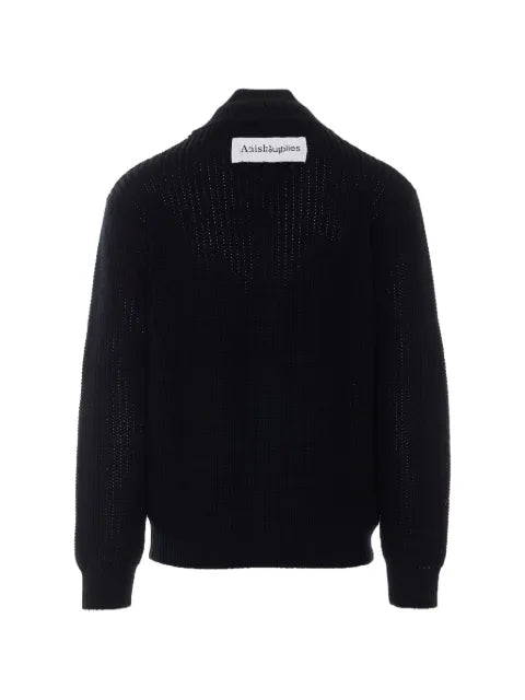 AMISH zip-up ribbed-knit cardigan