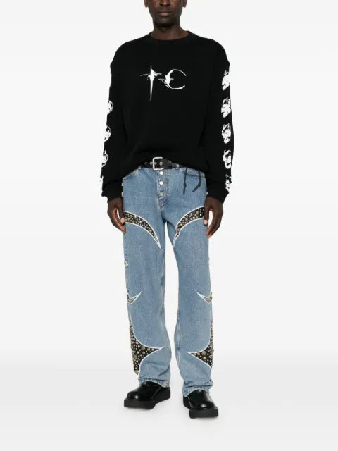 THUG CLUB logo-print skull-print sweatshirt