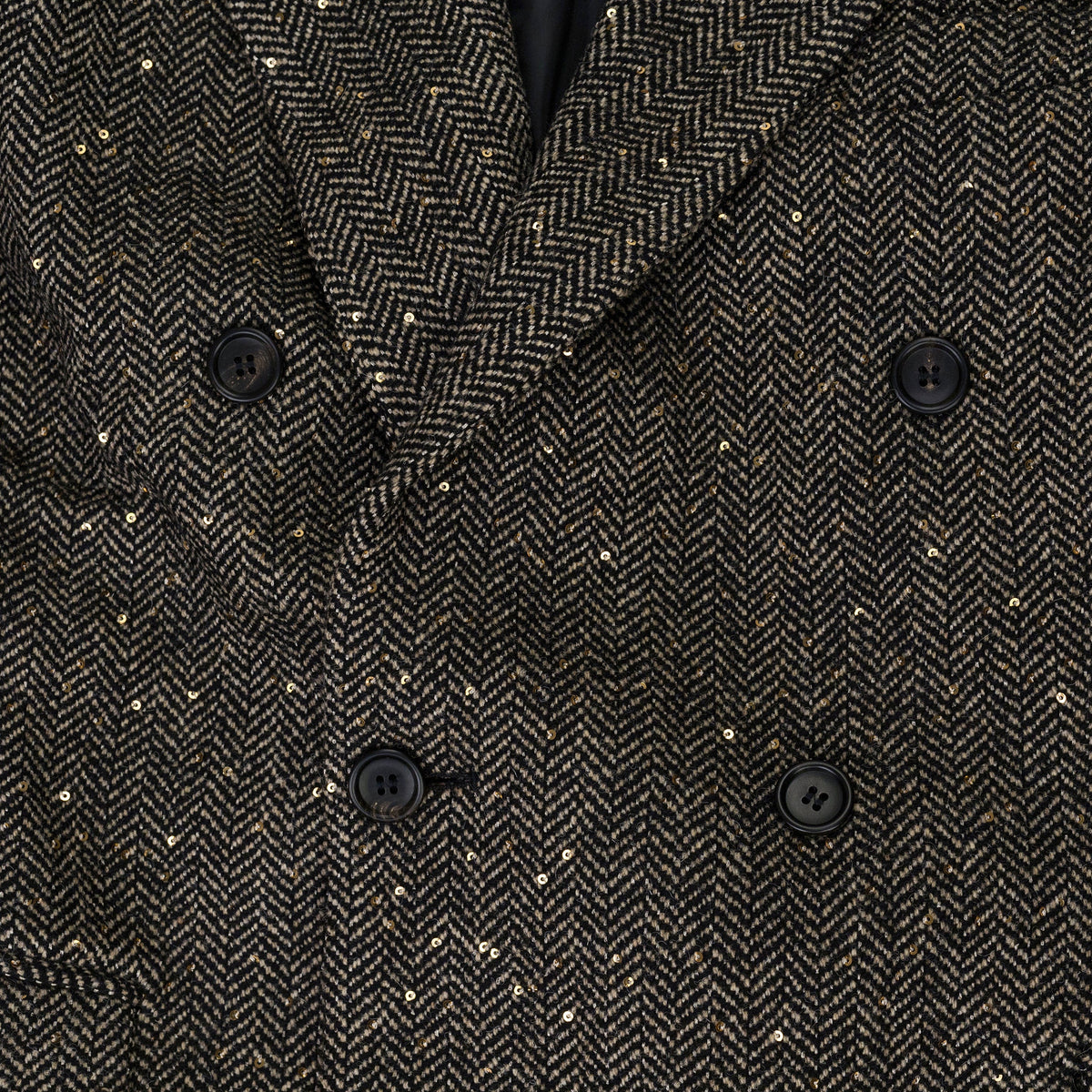 Black Sand Herringbone Sequin Long Coat