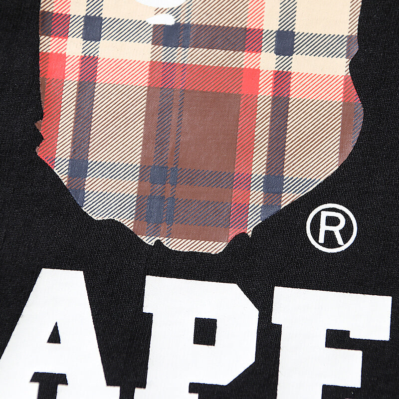 BAPE Plaid Small Ape Head Men's T-Shirt - Black