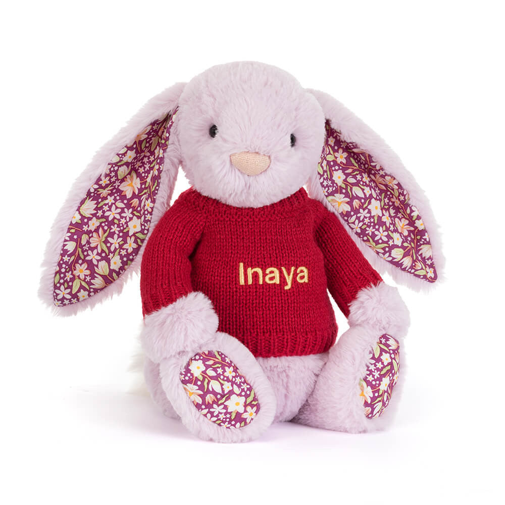 Thistlepop Blossom Luxe Bunny with Personalized Red Jumper