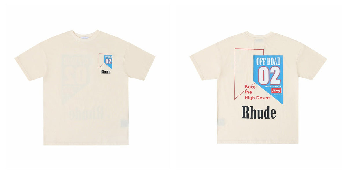 Rhude Graphic Tees Vintage High Street Loose Couple Crew Neck T-Shirt