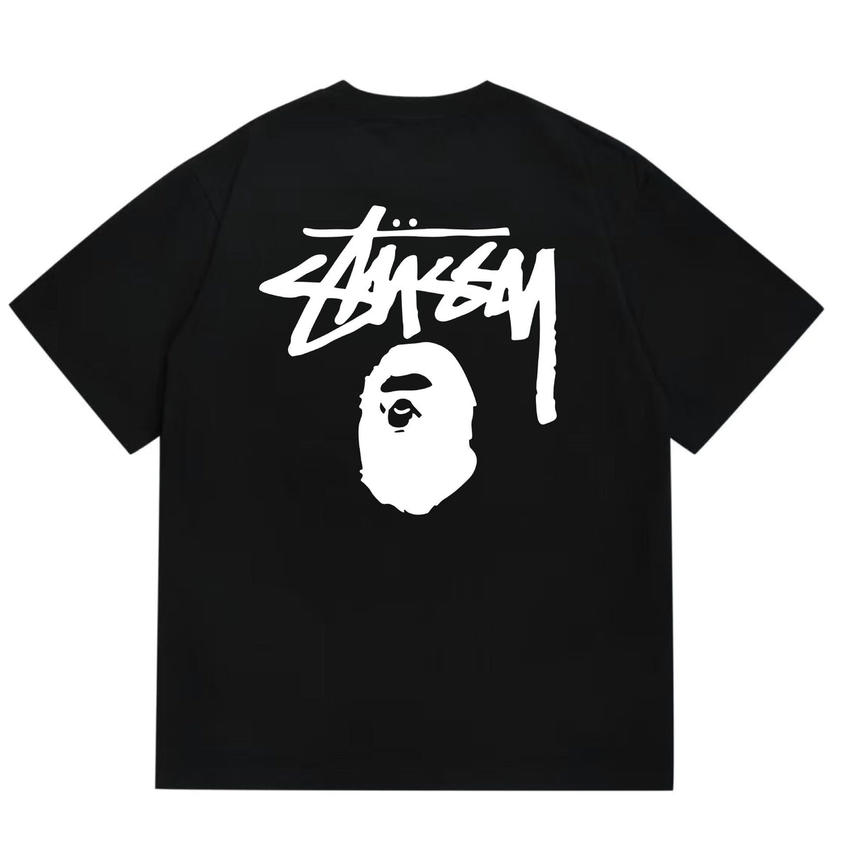 Bape X Stussy Ape Head Shark Multi‑Graphic Cotton Tee Multi‑Style