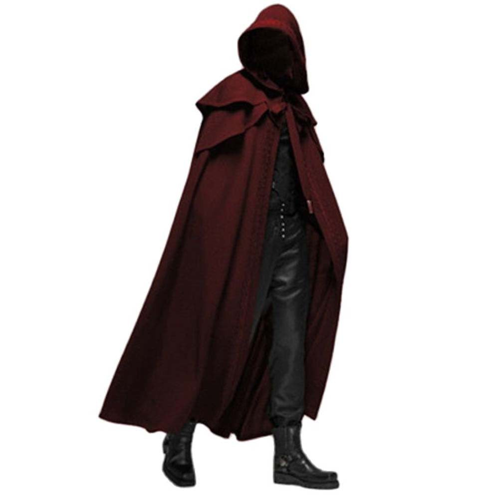 Halloween Men Gothic Hooded Cape Medieval Long Cloak Multi‑Color Party