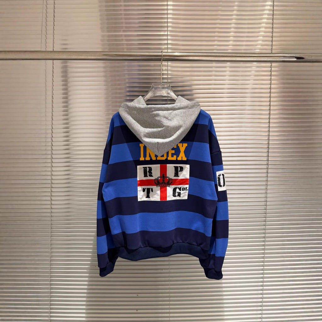 Protocol Index Striped Horse Embroidered Rugby Hoodie Unisex