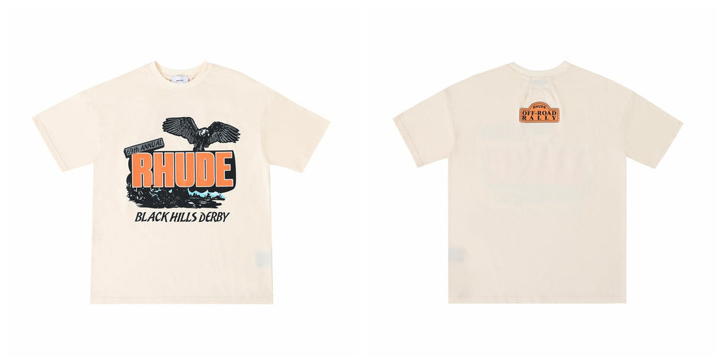 Rhude Graphic Tees Vintage High Street Loose Couple Crew Neck T-Shirt