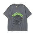 Sp5der Neon Green Logo & Spider Web Graphic Dark Grey Short Sleeve T-Shirt