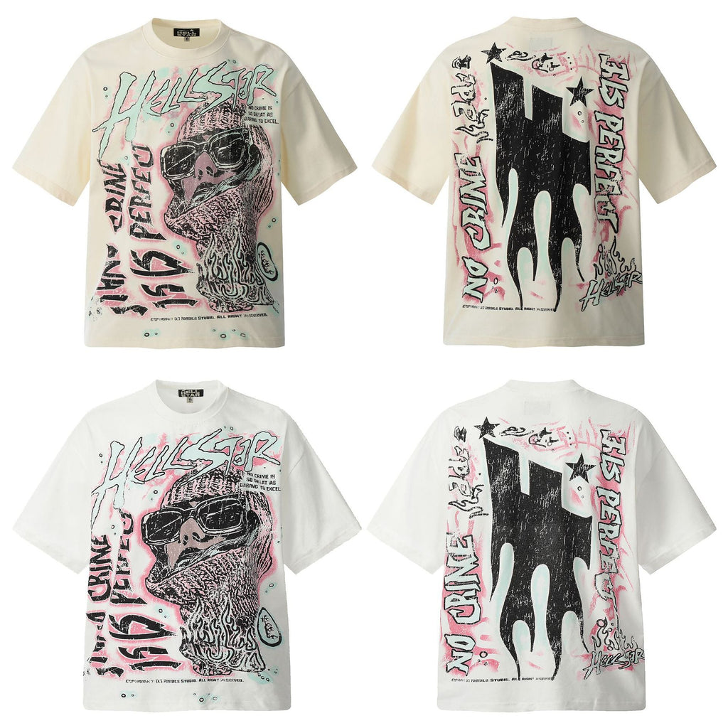 Hellstar Multi‑Graphic Vintage Washed Oversized Tee Streetwear