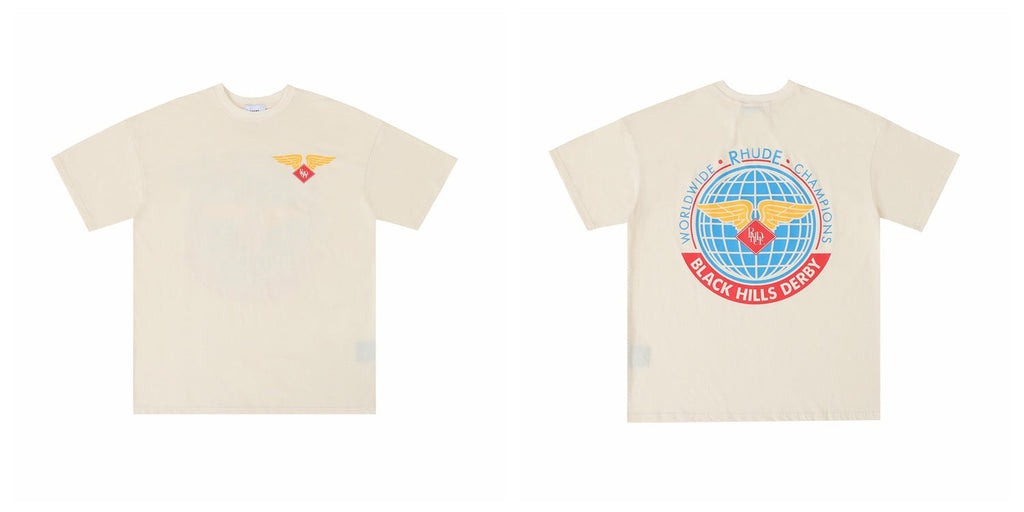 Rhude Graphic Tees Vintage High Street Loose Couple Crew Neck T-Shirt