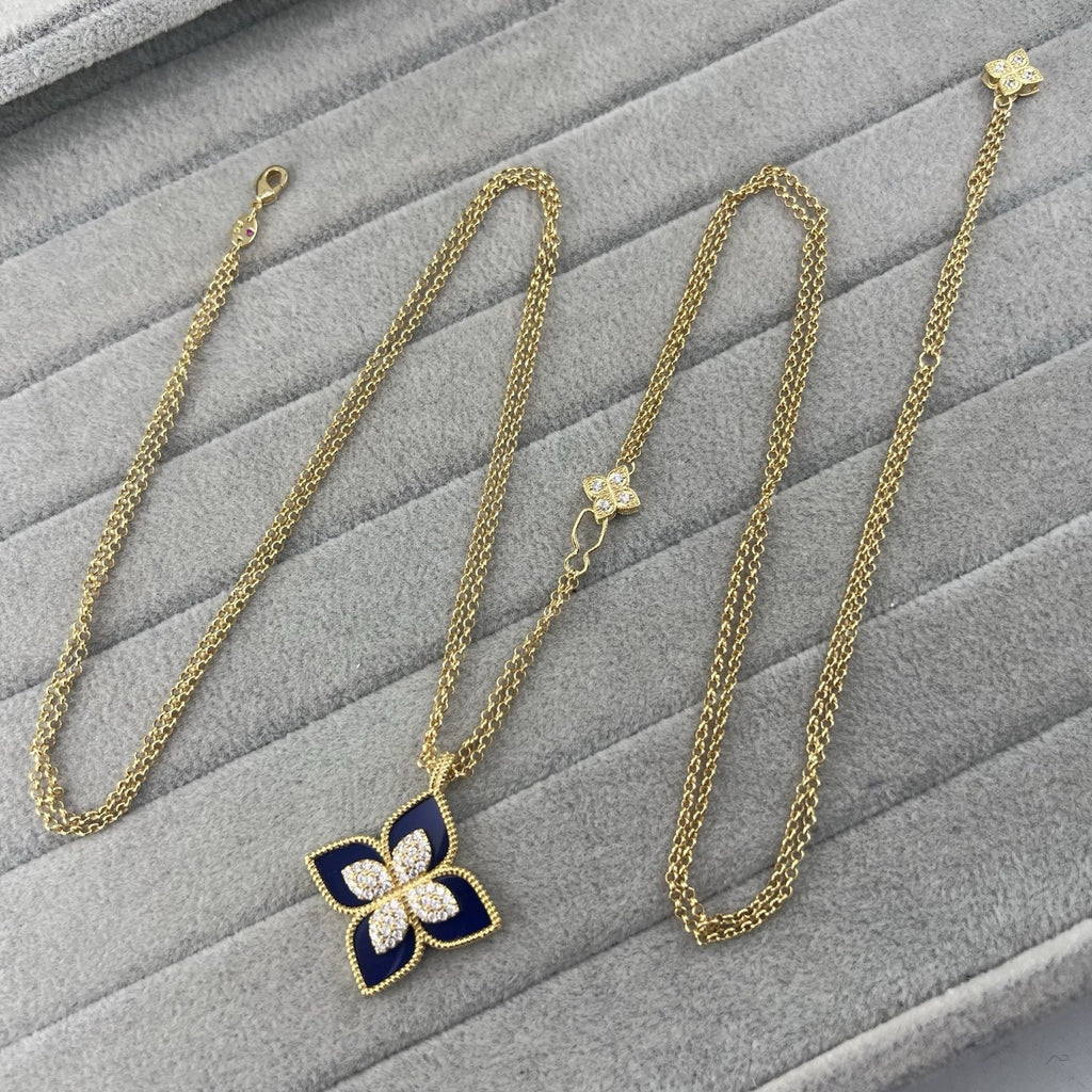 Roberto Coin Style Four-Leaf Clover Cubic Zirconia Necklace