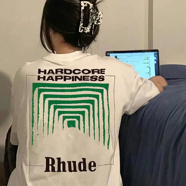 Rhude Graphic Tees Vintage High Street Loose Couple Crew Neck T-Shirt