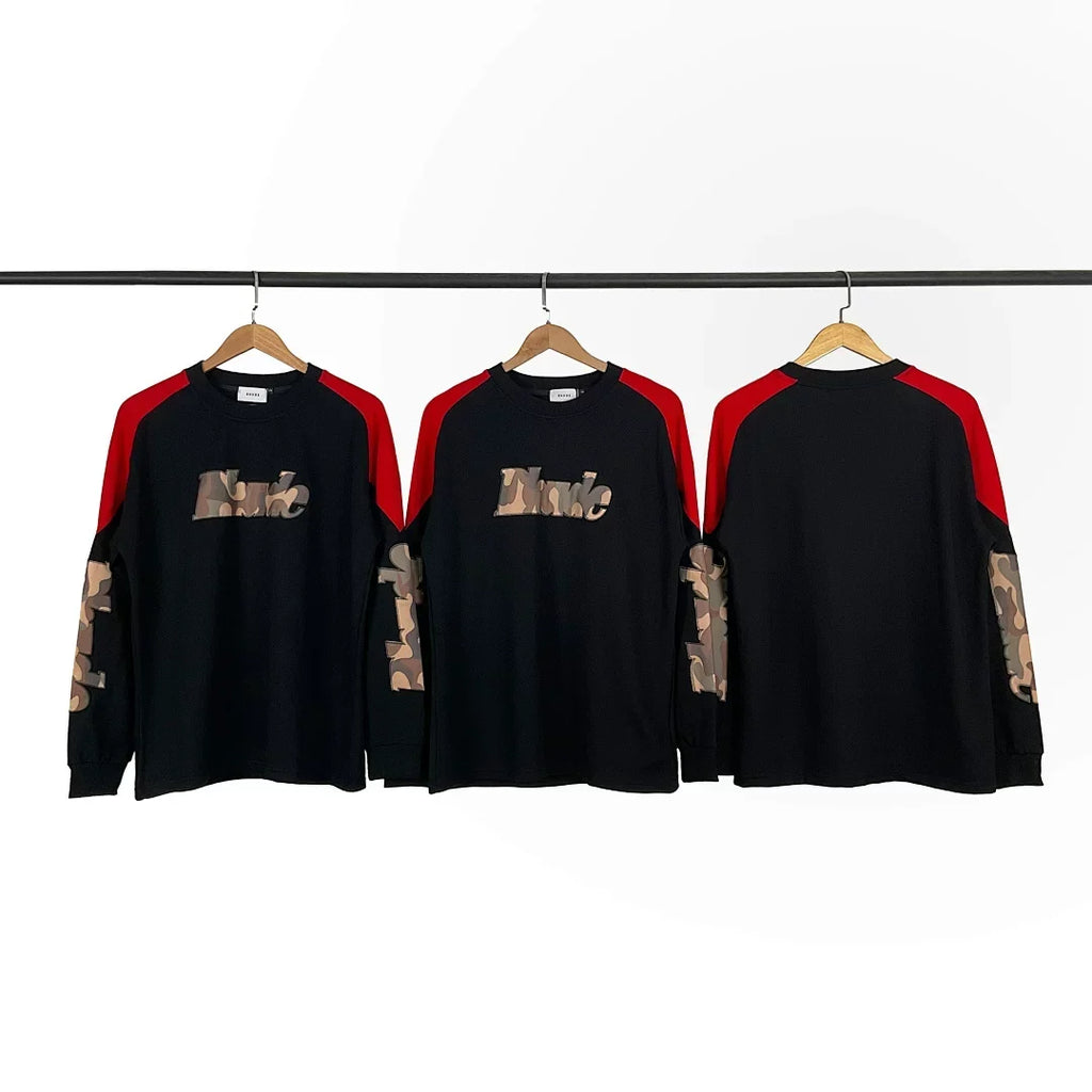 Rhude Camo Patch Logo Raglan Long Sleeve Tee Black Red