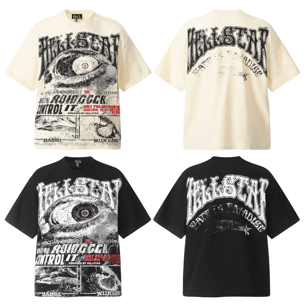 Hellstar Multi‑Graphic Vintage Washed Oversized Tee Streetwear