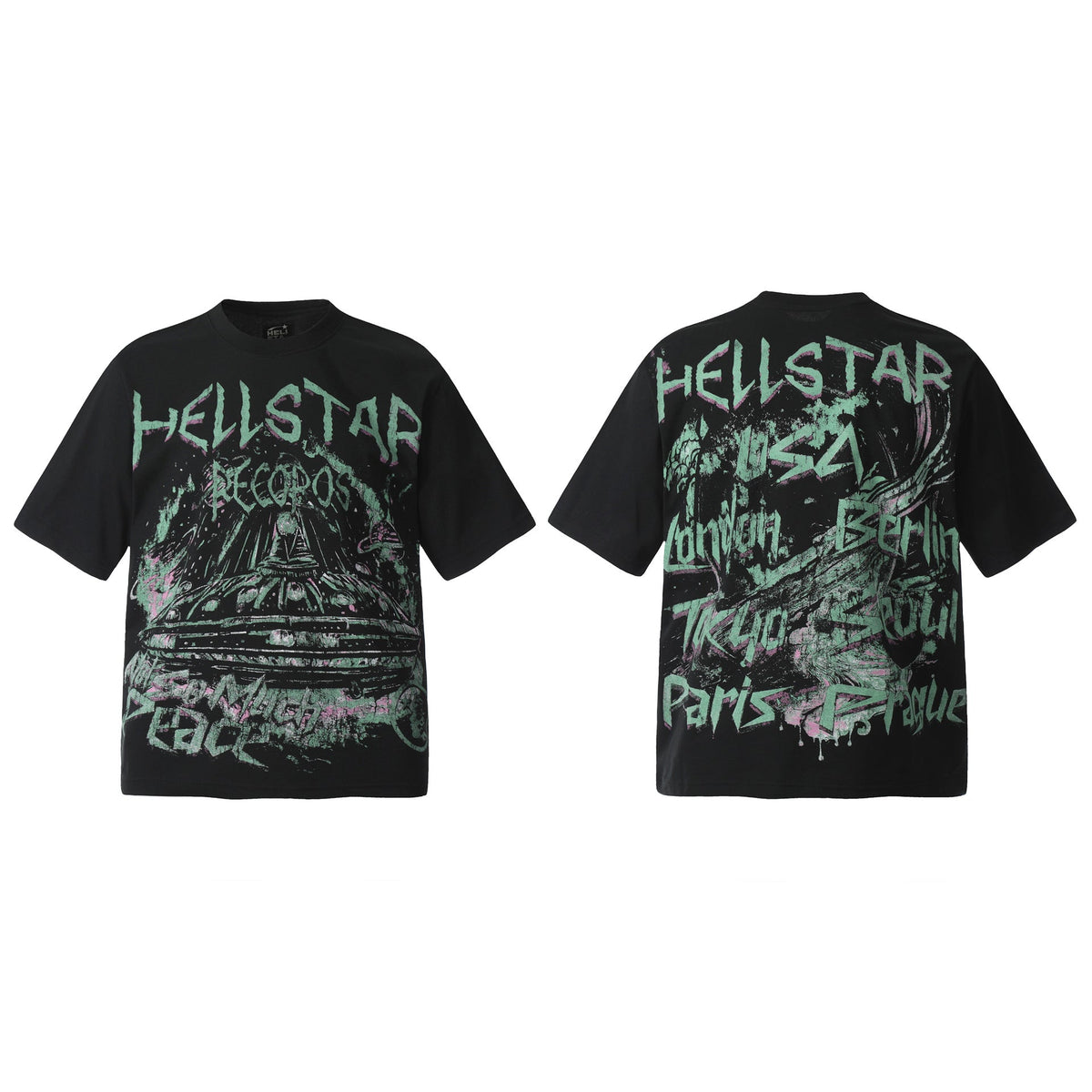 Hellstar Multi‑Graphic Vintage Washed Oversized Tee Streetwear