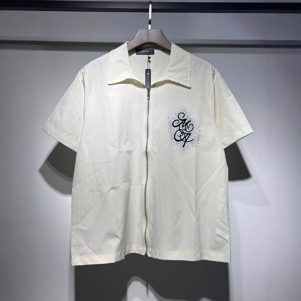 Amiri Rhinestone Letter Double-Zip Nylon Short Sleeve Shirt Unisex