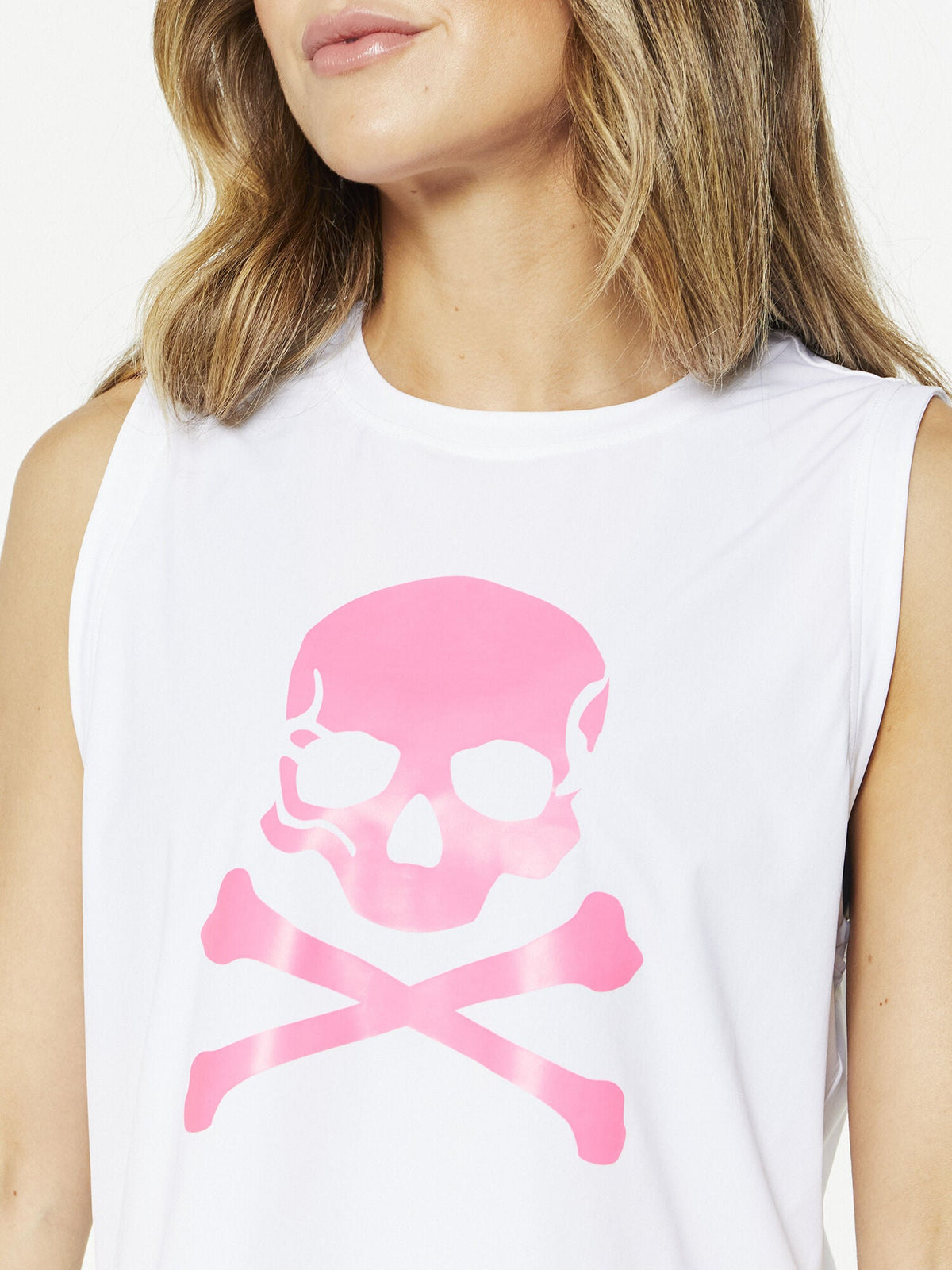 WHITE RENEE TANK PINK SKULL