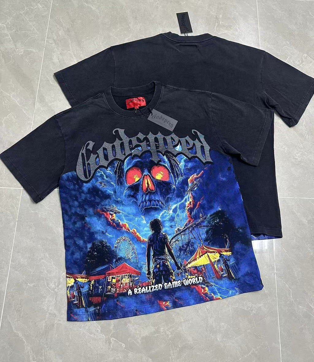Godspeed Skull Graphic Washed Black T-Shirt