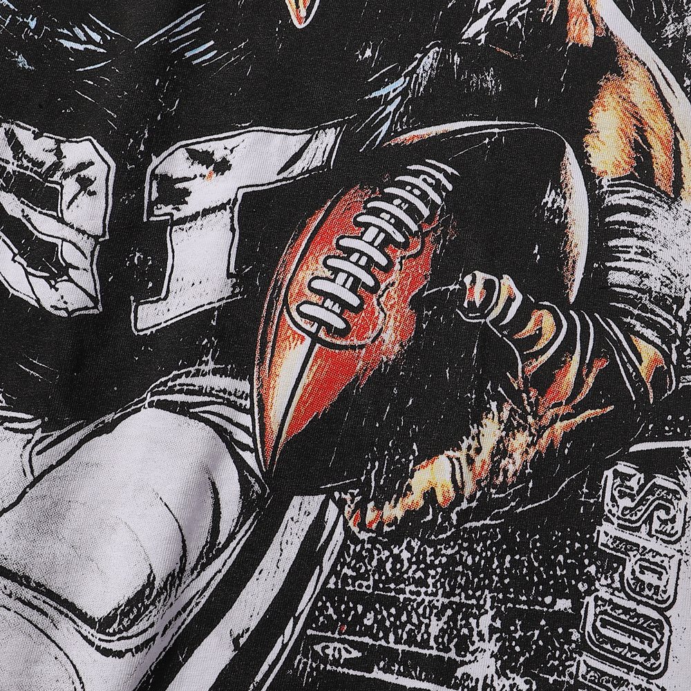 MAJESTIK Eagle Football Rhinestone Graphic T-Shirt