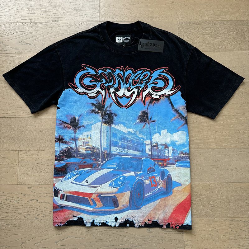 Godspeed Washed Black Car & Eye Sun Graphic T-Shirt