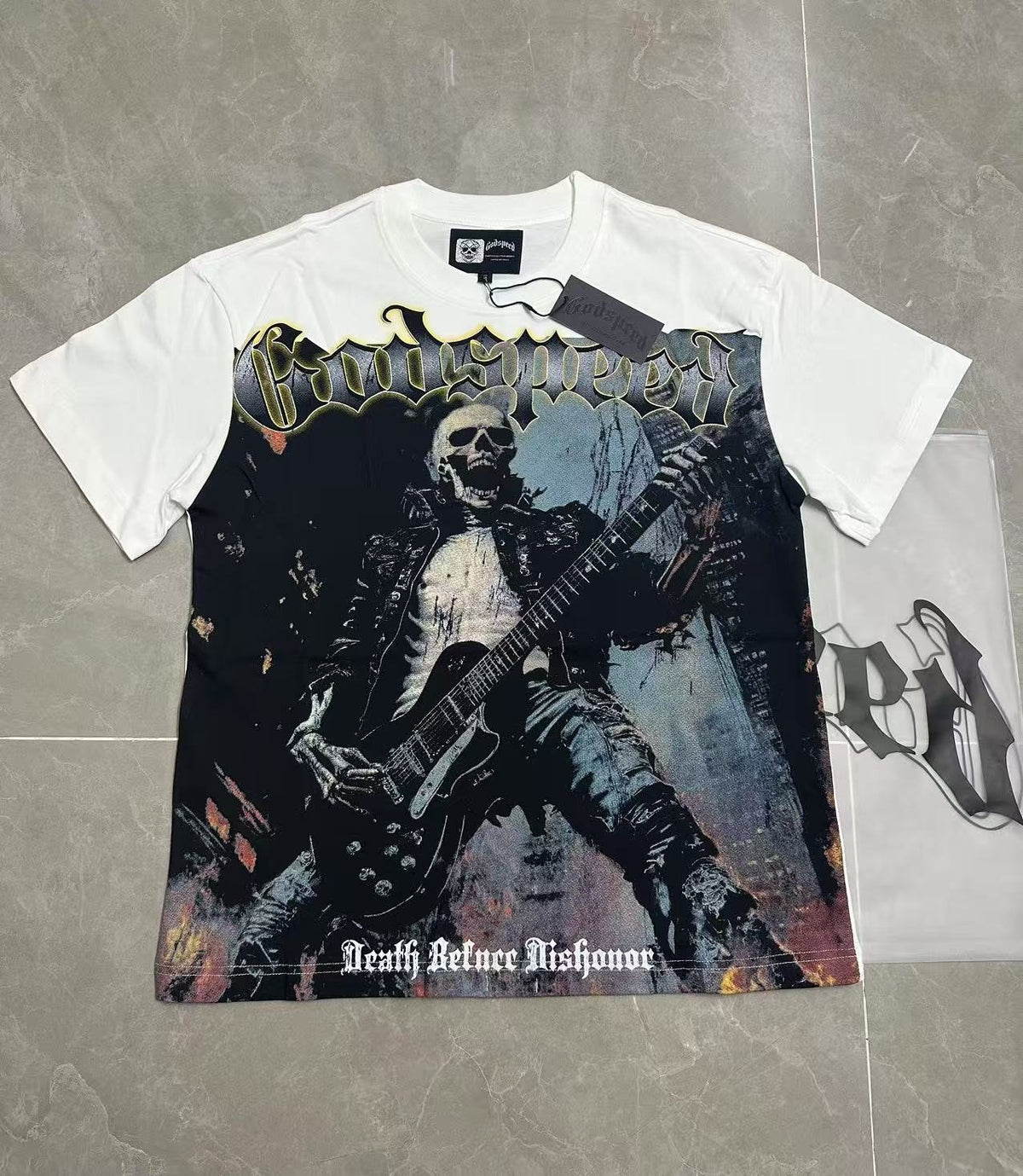 Godspeed Death Before Dishonor Skeleton Guitar Short-Sleeve T-Shirt