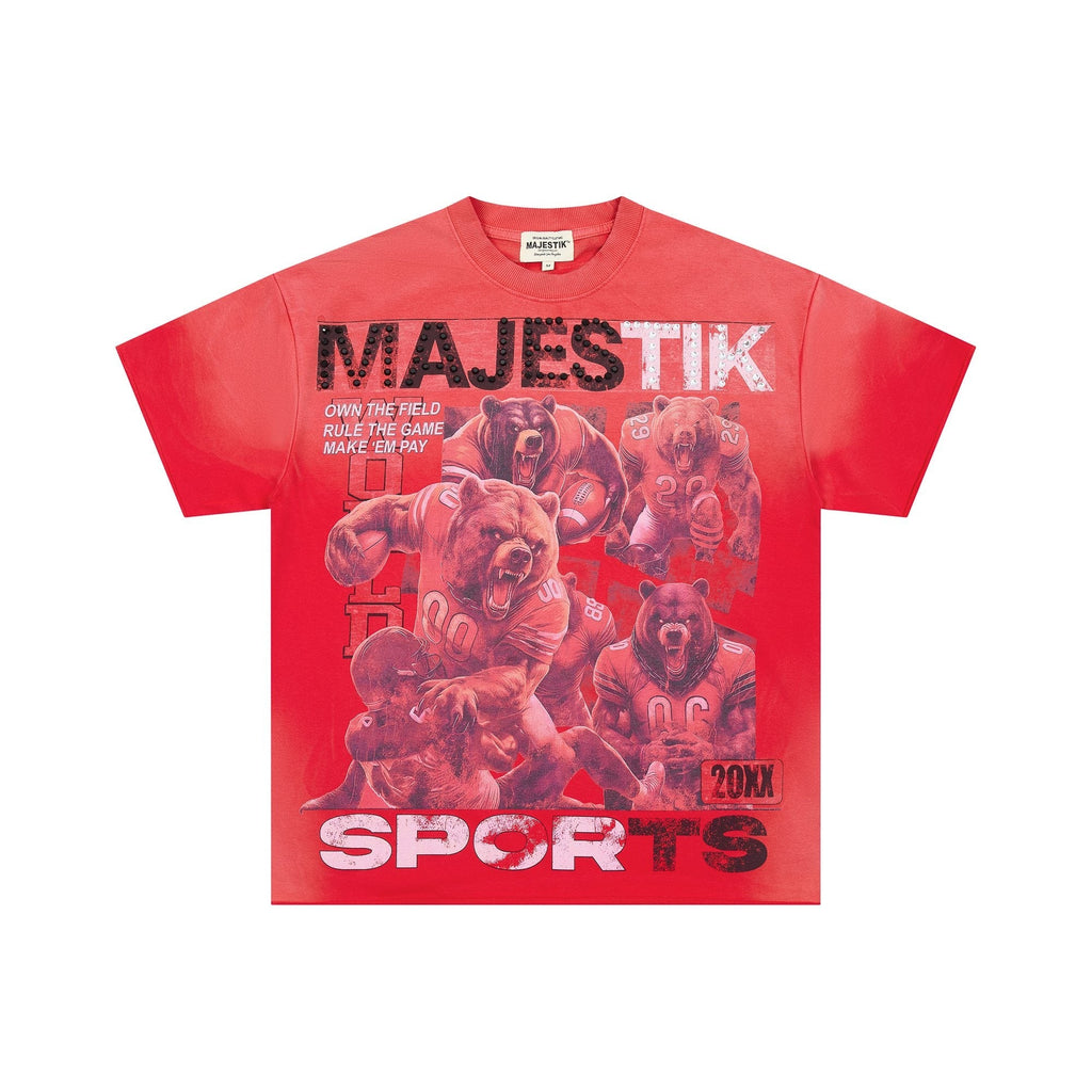 MAJESTIK Red Bear Football Graphic T-Shirt