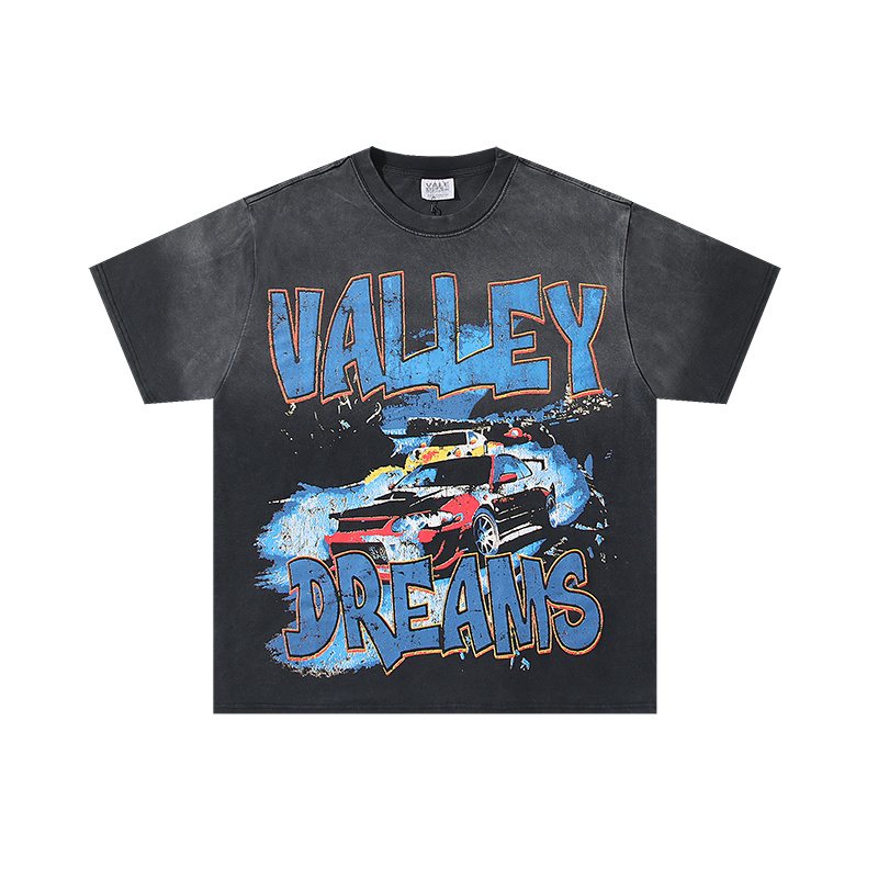 VALE USA Washed Black Car Graphic T-Shirt