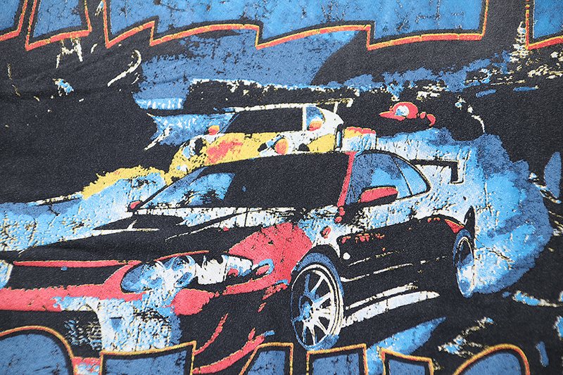 VALE USA Washed Black Car Graphic T-Shirt