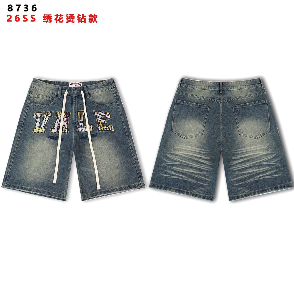 Valley Dreams Plaid Appliqué Rhinestone Denim Shorts