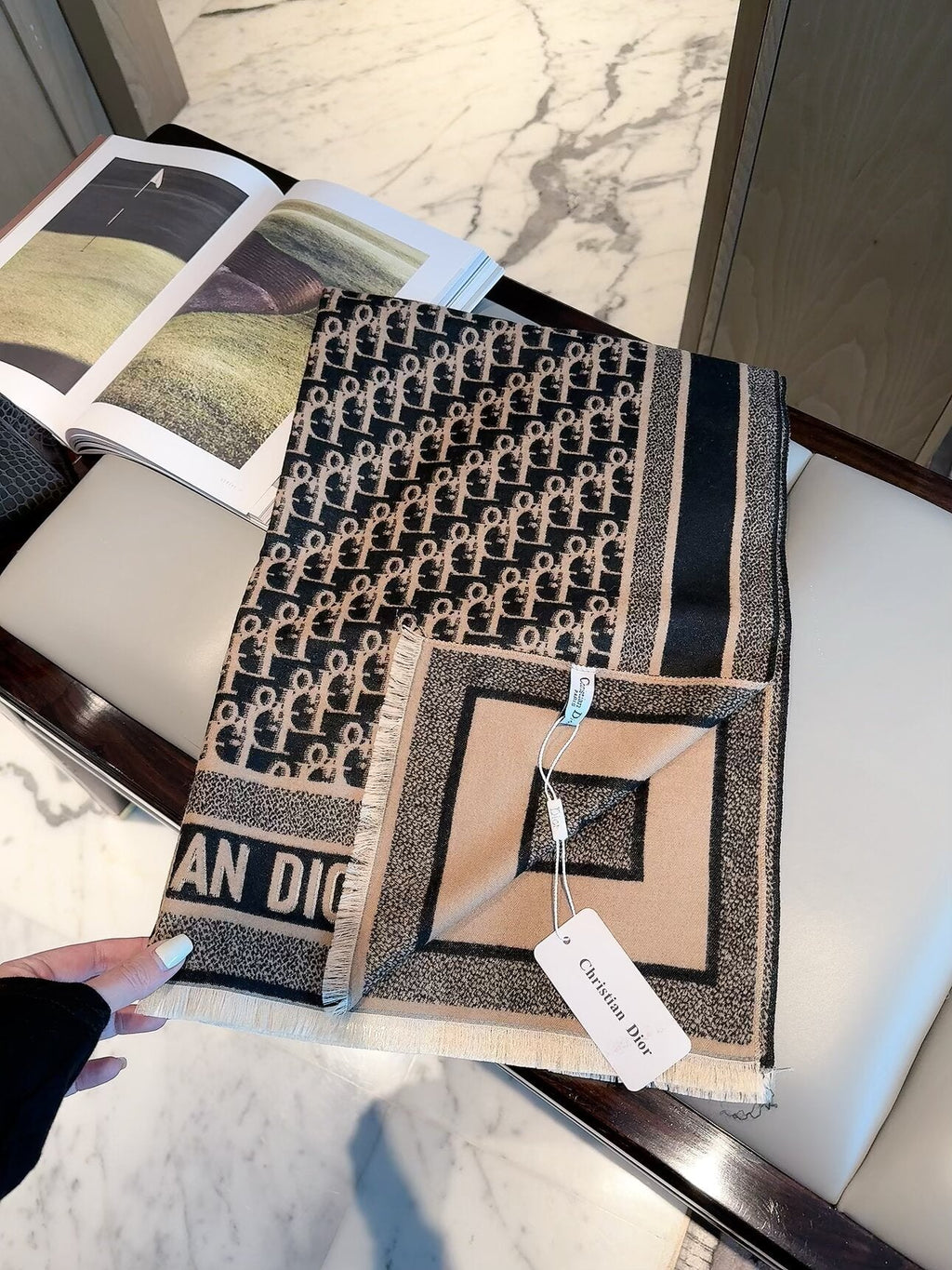Dior Style Geometric Monogram Scarf