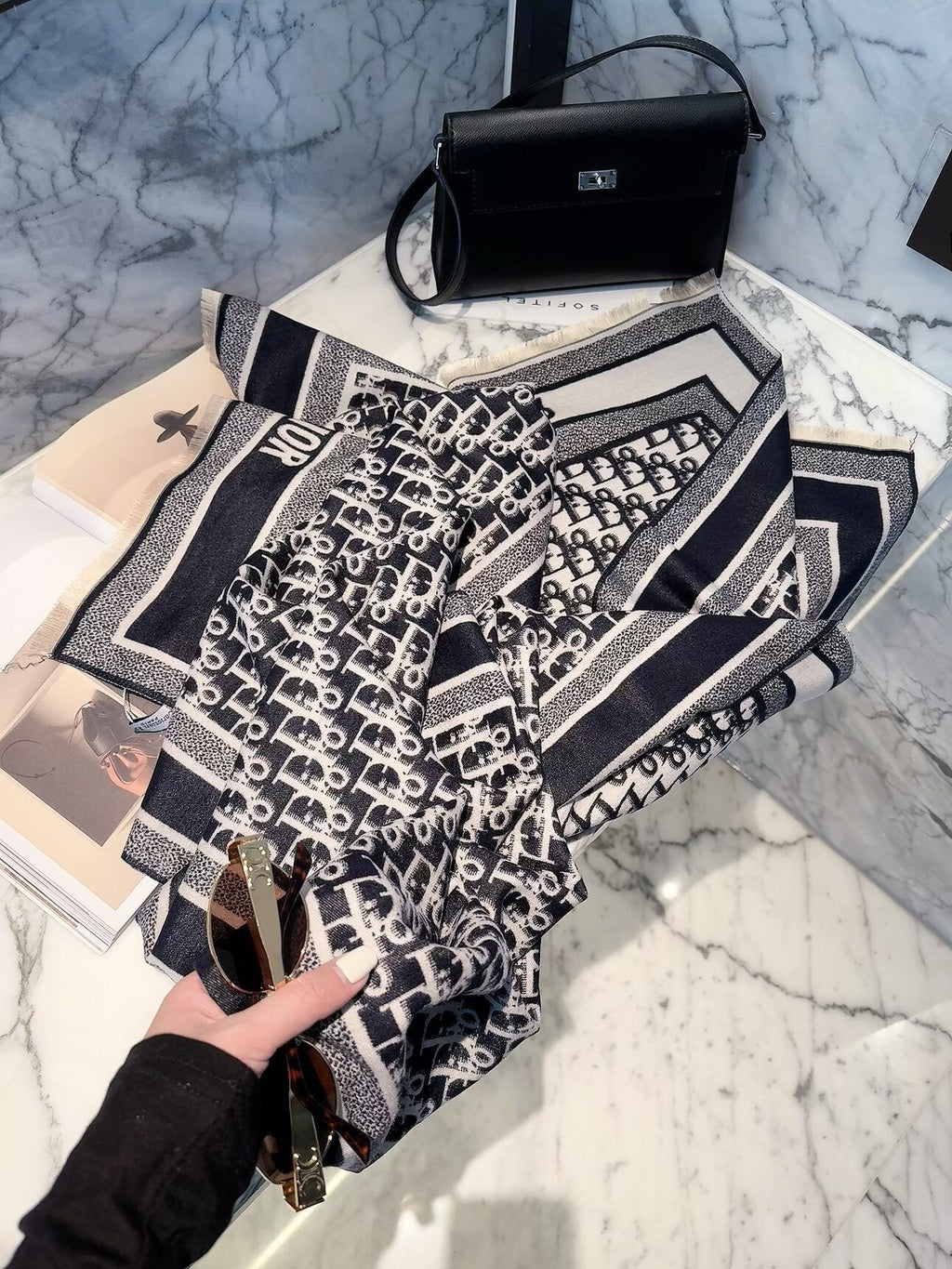 Dior Style Geometric Monogram Scarf
