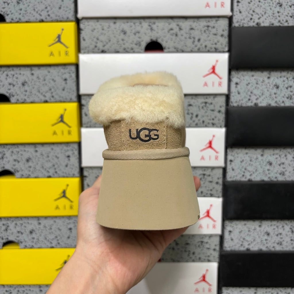UGG Funkette Platform Clog – Women's Sherpa-Collar Suede Mule in Sand