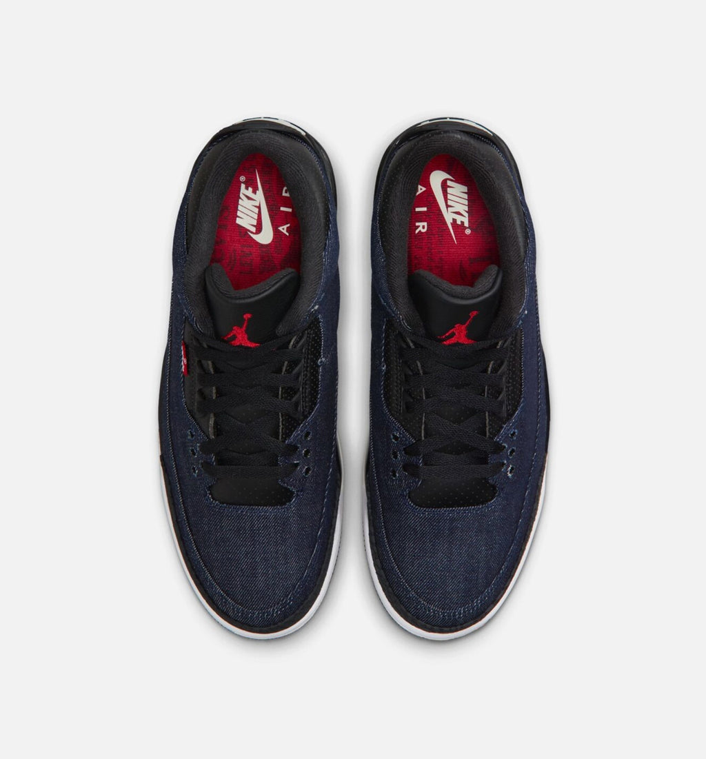 Air Jordan 3 x Levi's Indigo and Gym Red Men's Sneakers - Denim / Black / Sail