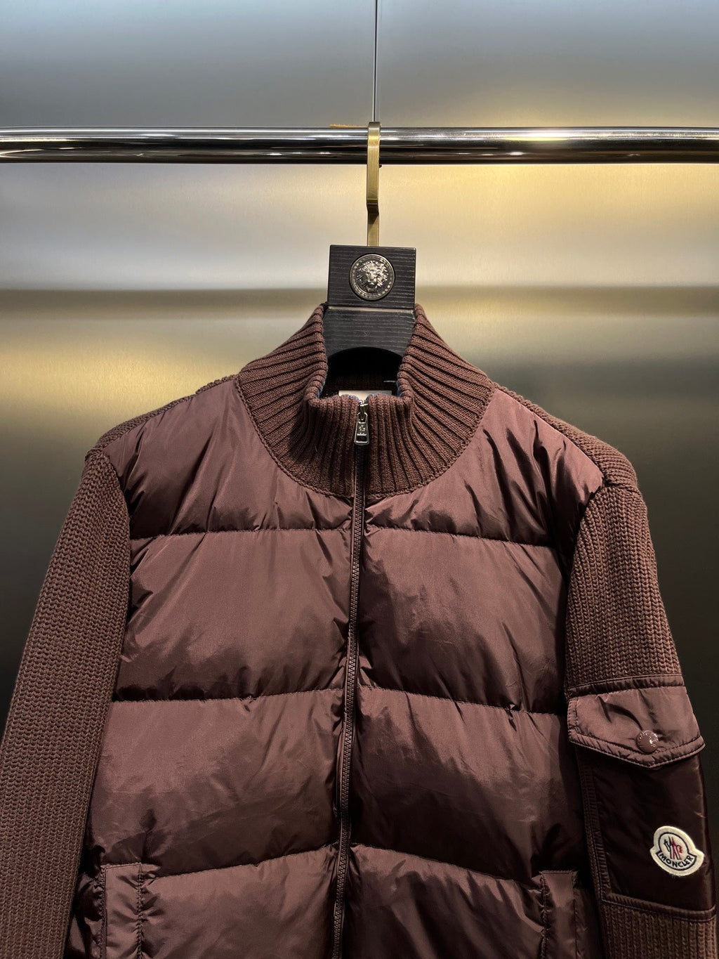 Moncler Knitted Patchwork Stand-Collar Jacket