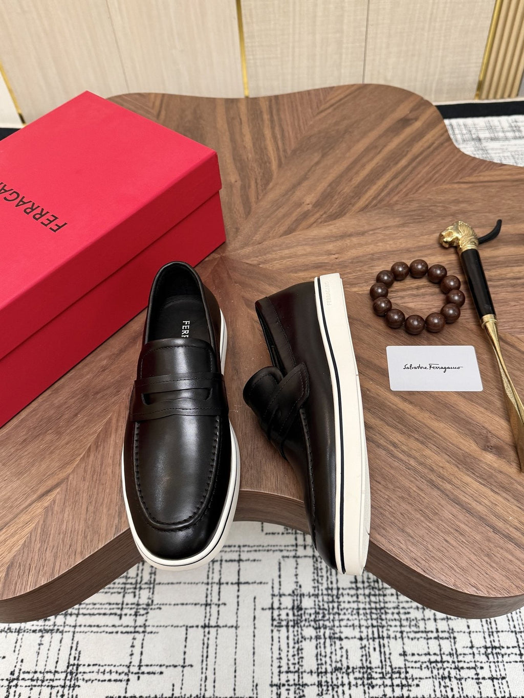 Salvatore Ferragamo Black Penny Loafers