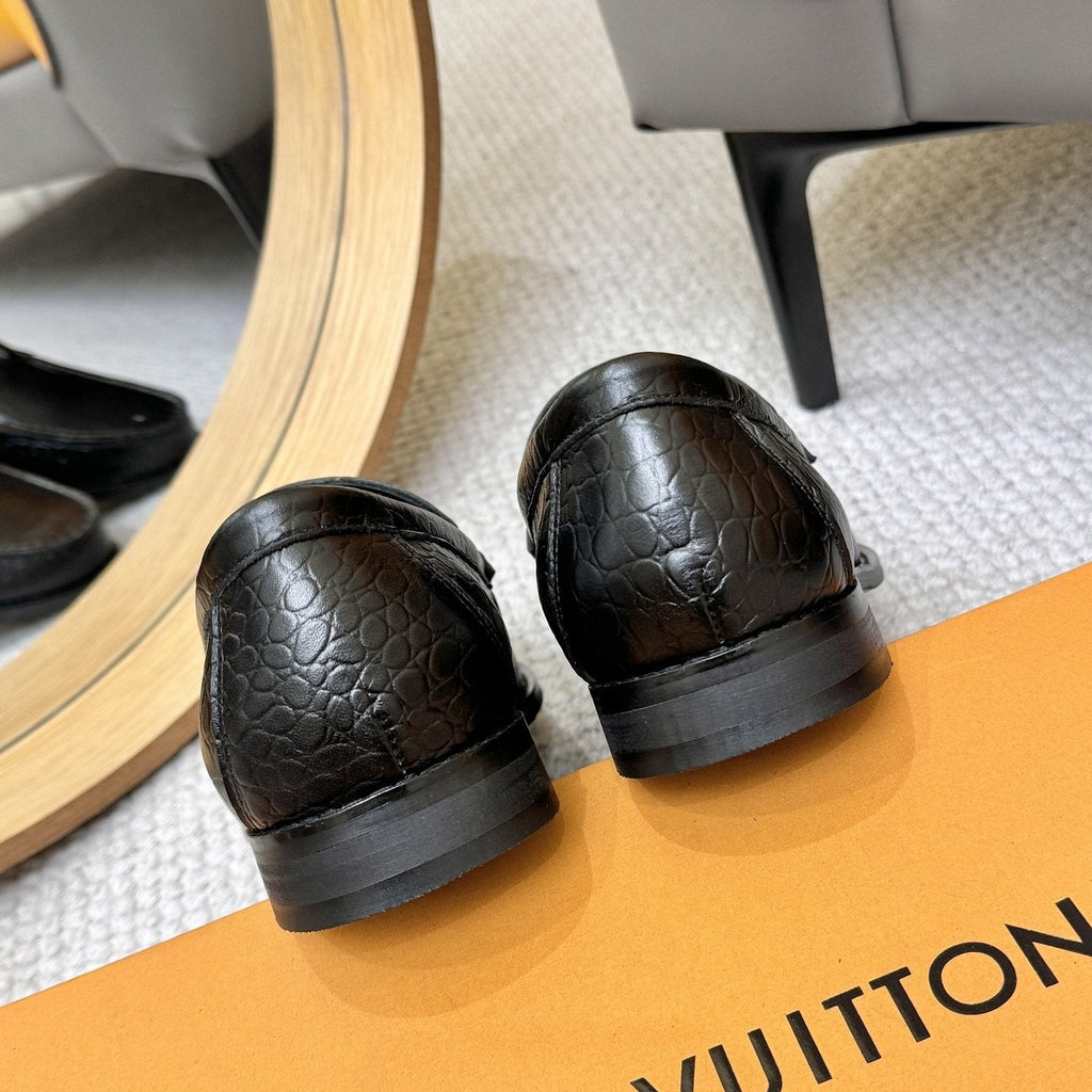 Louis Vuitton Men's Black Embossed Leather Loafers