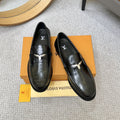Louis Vuitton Men's Black Embossed Leather Loafers