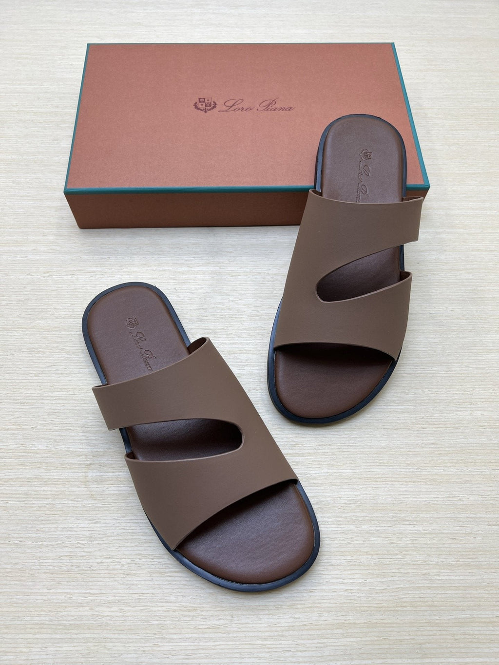 Loro Piana Taupe Brown Crossover Slide Sandals