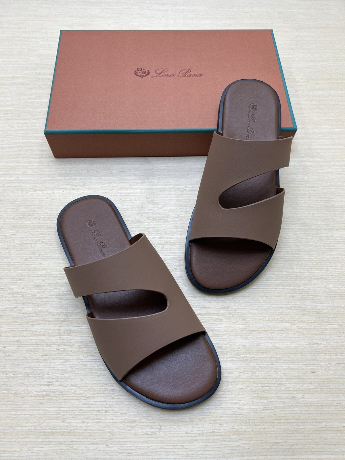 Loro Piana Taupe Brown Crossover Slide Sandals
